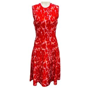 LELA ROSE RED MULTI PENELOPE SLEEVELESS KNIT DRESS